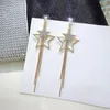 Dangle Earrings Exquisite Luxurious Zircon Sequins Metal Five-pointed Star Korean Temperament Fashion Long Tassel