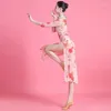 ステージウェア2024クラシックダンスチョンサムストレッチガーゼプリント中国語トレーニングドレスナショナルコスチュームロングG775