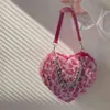 Bolsos de hombro de piel sintética con forma de corazón de amor para mujer, bolsos con patrón de cuadros y costuras, bolsos de mano para mujer, cadena de felpa para axilas Ba249e