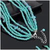 Mtilayer Turquoise croix colliers mode bohême pierre tour de cou bijoux cadeau pour les femmes rétro perles de verre chaîne perlée Dhi9B