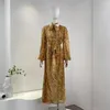 Robes décontractées Collection d'automne Pure Soie Printemps Col en V Gingembre Paisley Vintage Midi avec ceinture