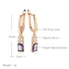 Boucles d'oreilles longues Kinel pour femmes, couleur or Rose, carré violet, Zircon naturel, accessoires de fête, bijoux fins quotidiens, 585