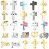 Brincos de parafuso prisioneiro 12 pares pacote de aço inoxidável conjunto cruz jesus orelha studs piercing jóias atacado catolicismo cristão acessórios