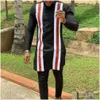 Men'S Tracksuits Mens Kaftan Summer Suit Round Neck Long-Sleeved Top Pants African Male Traditional Outfit National Style 2Pcs Cloth Dhpsx