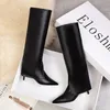 Boots Pleats Black Genuine Leather Thigh High For Women Autumn Stiletto Pointed Cowboy Woman Slip On Western Long