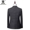 Costumes (Blazer + Gilet + Pantalon) Costume d'affaires formel à carreaux pour hommes de marque haut de gamme Ensemble 3 pièces Robe de mariée pour marié Hôte de fête Costume gris à grille