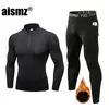 Men's Thermal Underwear Aismz High Collar Winter Fleece Men Long Johns Rashgard Shirt Leggings Warm Sport Compression Thermo