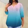 Camisetas de mujer con cuello en V estampado y bolsillo holgado de manga corta Top extragrande con espalda baja para mujer