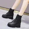 ブーツ本物の革の女性のカジュアルな高架の内側の高さアンチスリップボチンcuero real botas plataforma bota mujer black