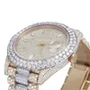 Iced Out Watch VVS Clarity Moissanite clouté diamant montre de luxe en acier inoxydable