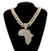 Collier pendentif carte de l'afrique en cristal pour femmes et hommes, accessoires Hip Hop, bijoux, ras du cou, chaîne à maillons cubains, cadeau 339E