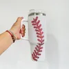 white yellow beer mug water bottle double wall Stainless Steel baseball print rhinestone bling studded 40oz quencher tumbler with handle lid and straw,sold by case