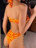Women's Swimwear Asymmetric Halter Striped Cut Out One Piece Swimsuit Women Swimwear Female Monokini High Leg Cut Bather Bathing Suit Swim V4565 T240227