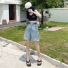 Kvinnors shorts denim kvinnor hög midja trendig lapptäcke design enkel ulzzang all-match fritid baggy sommar komfort coola streetwear