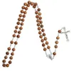 2020 Croix catholique Collier religieux perles en bois chapelet collier femmes homme long brin colliers prière Jésus bijoux cadeau 294S