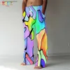 Męskie spodnie męskie Rainbow Prosty spodnie 3D Drukuj Elastyczne sznurka