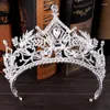 Haarspeldjes Bruiloft Kroon Kristal Strass Zilver Kleur Grote Bruids Tiara Diadeem Hoofddeksel Vrouwen Schoonheidswedstrijd Sieraden