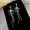 Dangle Earrings Exquisite Luxurious Zircon Sequins Metal Five-pointed Star Korean Temperament Fashion Long Tassel