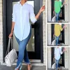 Women's Blouses Women Lapel Long Sleeve Shirt Tops Side Split Asymmetrical Hem Single Breasted Casual Tunic Workwear Blouse Elegant Blusas