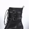 Boots PXELENA JK Cosplay Rivet Buckle Women Combat Platform Ankle Chunky High Heels Winter Shoes Plus Size 34-43 Creepers Ladies
