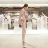 Kvinnors tvåbitar byxor Set Autumn Business Pink Formal Suit Jackets för kvinnor arbetar kontor långärmad byxa kostym nio 2024