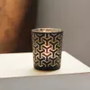 Siyah ve Altın Delikli Cam Samian Kupası Geleneksel Geometrik Kafes Mum Tutucu Tealight Kavanozu Doğum Günü Düğün Dekorasyonu