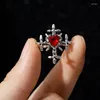 Cluster Rings Kpop Irregular Red Gemstone Ring Aesthetic Girl Hollow Stone Women's Cross Heart Vintage Jewelry Gifts