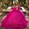 ثوب الكرة الفاخر روز ريد quinceanera فستان 2024 حبات كريستال تول من فتيرو دي 15 أنوس حلوة 16 عيد ميلاد ثوب الأميرة حفلة