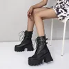 Boots PXELENA JK Cosplay Rivet Buckle Women Combat Platform Ankle Chunky High Heels Winter Shoes Plus Size 34-43 Creepers Ladies