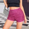 Shorts Femmes Sexy Femmes Brillant Paillettes Rave Une Ligne Mi-taille Casual Lâche Mini Pantalon Court Mujer Glitter Clubwear Soirée