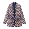 Damskie okopy płaszcze Trafza Winter Kimono w stylu Kimono koronkowe pikowana bawełniana bawełniana kurtka mody patchwork nadruk z długim rękawem płaszcz kardiganowy