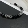 Chaîne à maillons en acier inoxydable avec boule d'agate noire, Bracelet perlé, bijoux Hip Hop simples pour femmes et hommes, 8.66 pouces, n1494