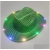 Party Hats Cowgirl Led Hat Flashing Light Up Sequin Cowboy Luminous Caps Halloween Costume Drop Delivery Home Garden Festive Supplies