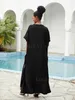 Grundläggande avslappnade klänningar Boho broderi sexig V -hals lång klänning för kvinnor 2024 sommarhöst lös överdimensionerad kaftan strandkläder maxi klänningar Q1545 T240227