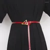 Belts Women's Leather Belt Casual Metal Golden Triangle Buckle Black Brown Genuine Waist Dress 2022 Designer Fashion255A