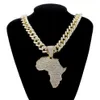 Collier pendentif carte de l'afrique en cristal pour femmes et hommes, accessoires Hip Hop, bijoux, ras du cou, chaîne à maillons cubains, cadeau 188D
