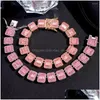 Kedjor 1m isad Baguette Pink Tennis Chain Necklace Armband för kvinnor Män asfalterade Bling Square Crystal Link Halsband Hip Hop Jewe DHGVZ