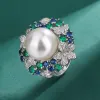 Sets Charms Emerald Crystal Sunflower White Pearl Ring Earrings Neaklace Set Jewelry Luxury Wedding Accessories for Women Gift