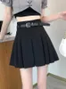 Rokken elegante mode geplooid voor vrouwen met hoge taille grijs mini kawaii casual solide zoete sweet a line rok met riem