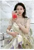 Party Dresses Top End Women Real Silk Organza Floral Printed Short Sleeve Dress Elegant Lady All Match O-Neck 2-Piece Female Prom Gown