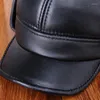 Ball Caps Men's Genuine Leather Hat Male Winter Warm Cap Adult Ear Protection Baseball Fur Lining B-0592