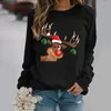 Dameshoodies Kersttruien Base Elk Printing Ronde hals Top Losse casual truien met lange mouwen