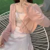 Cardigans tunn cardigan blommaknapp kvinnor sommar söt koreansk stil mode chic fairycore kawaii ins grundstickande rock rosa grå vit