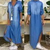 Dress Summer Women's Casual Denim Dress Cowboy Jeans Long Dresses Short Sleeve Fashion VNeck Ankle Length Dress Cowbo Maxi Dress