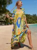 Mulheres Swimwear Kaftan Vestidos Beach Cover Ups Mulheres Bohemian Maxi Robe Impresso Tie Dye Rayon Verão Férias Banheiras Drop