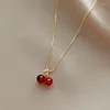 Halsbandörhängen Set 2024 Luxury Red Cherry Pendant Earring Fashion Simple Jewelry for Women