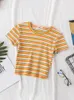 Nieuwe dames regenboog gestreepte top ultradunne slim fit T-shirt Harajuku T-shirt zomer korte mouwen Koreaanse T-shirt dames top 240227