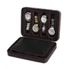 Boîtes de montres Coffrets 8 fentes portables en fibre de carbone noire PU cuir sac de rangement à glissière boîte à bijoux de voyage cadeau de luxe personnalisé 1182C