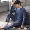 Vêtements de nuit pour hommes Automne Hiver Loisirs Hommes Coton Pyjamas Ensembles Dessin animé Lâche Manches Longues Pantalon Confortable Vêtements de Maison