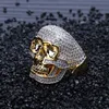 Hip Hop Copper Two Tone Skull Ring Iced Out Micro Paved Cubic Zircon Punk Fahion Ring for Men Women2622